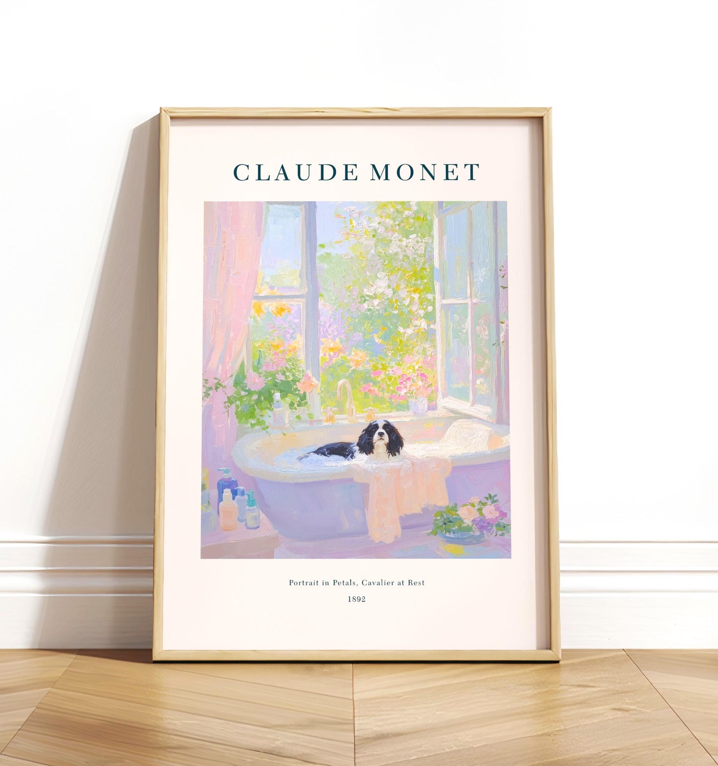 Monet Style Cavalier King Charles Spaniel Print: French Bathroom Art
