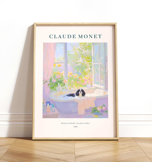 Monet Style Cavalier King Charles Spaniel Print: French Bathroom Art