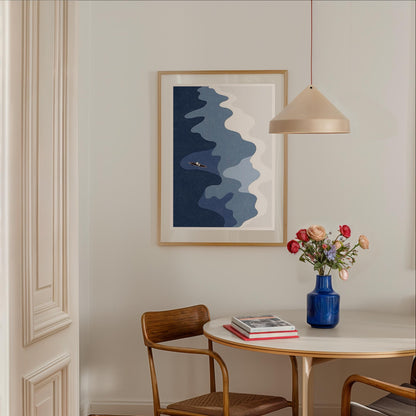 Aerial Ocean Print: Surfers, Canoe, Coastal Wall Art