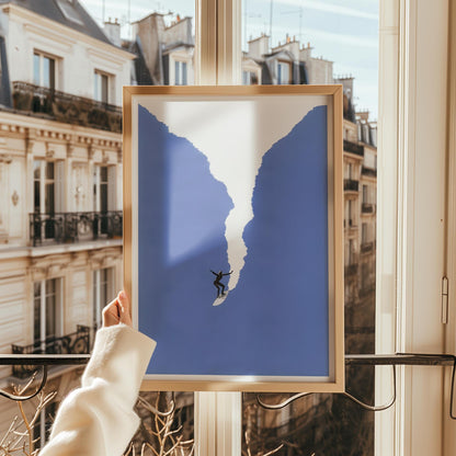 Minimalist Surf Print: Retro Art Deco Blue Beach Poster