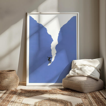 Minimalist Surf Print: Retro Art Deco Blue Beach Poster