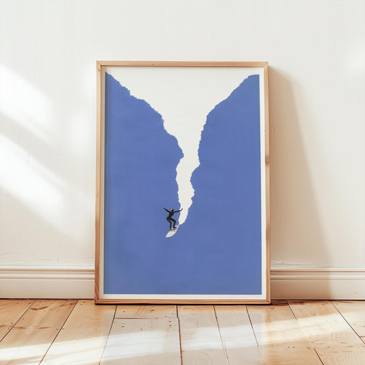 Minimalist Surf Print: Retro Art Deco Blue Beach Poster