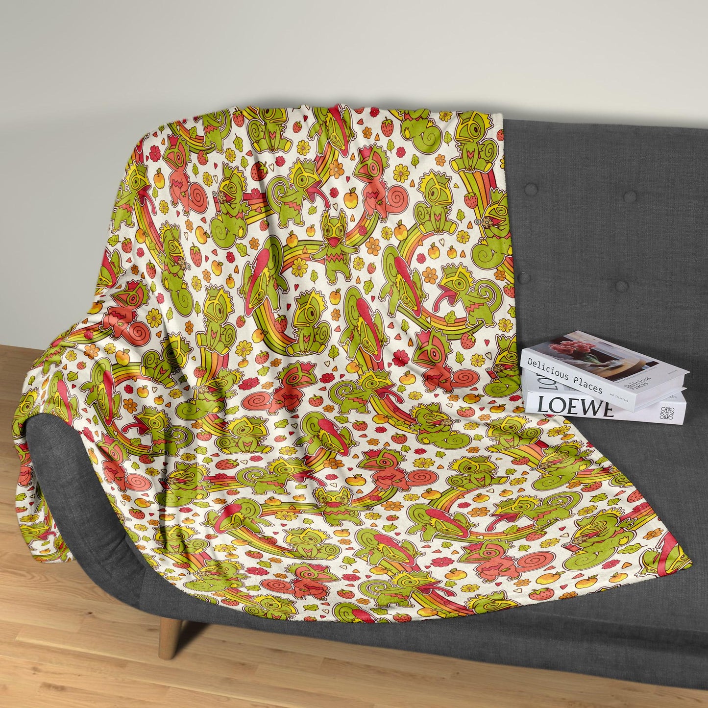 Kecleon Fleece Blanket, Soft Chameleon Character Throw, Home Decor Blanket, Kecleon Blanket Gifts