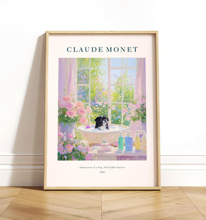 Black Pug Bathroom Print: Monet Style French Decor