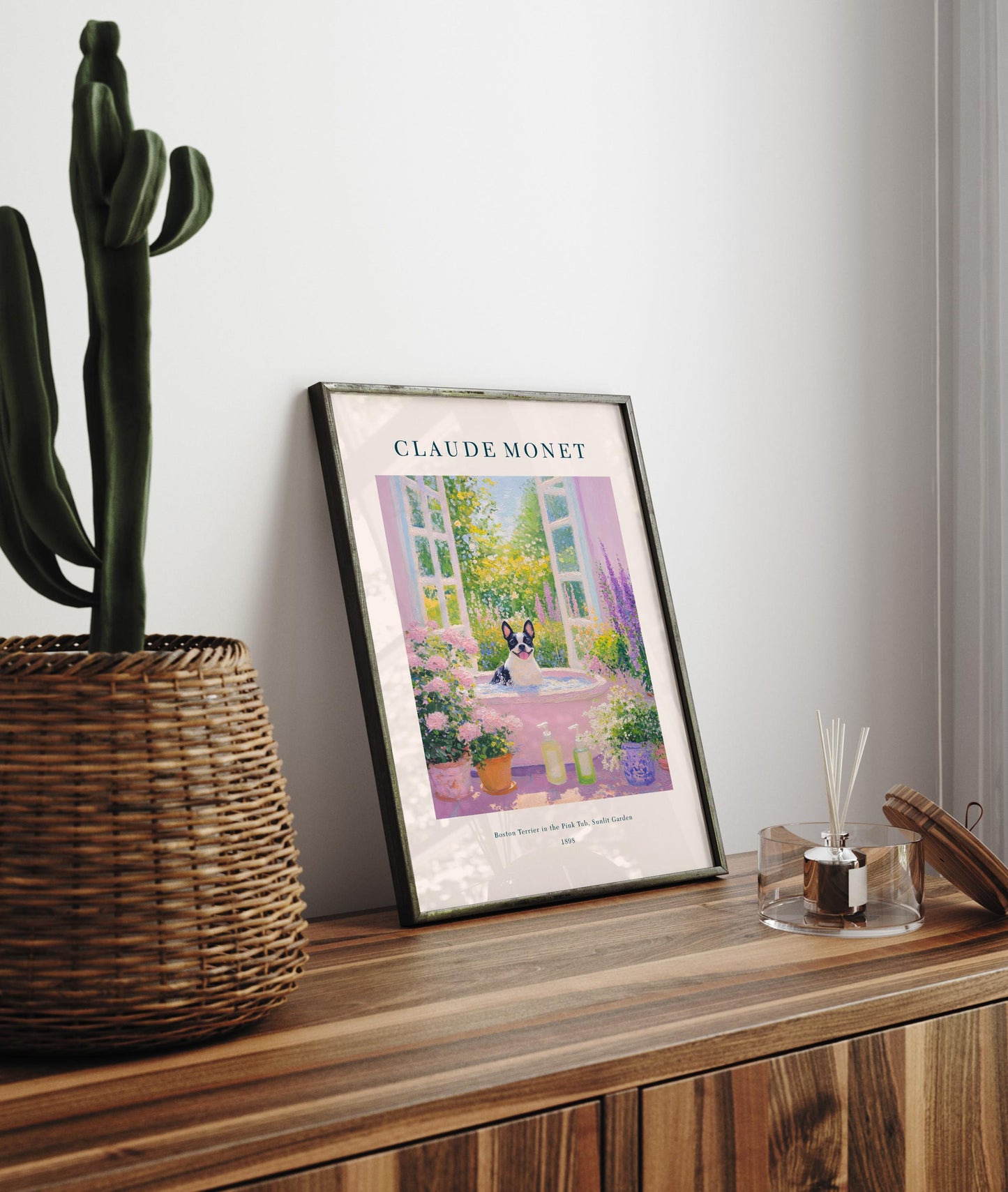 Monet Style Boston Terrier Arr: French Bathroom Print