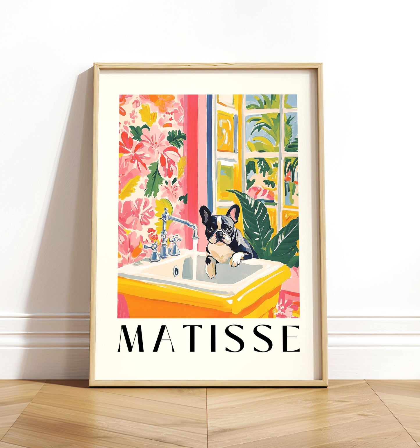 French Bulldog Bathroom Print: Matisse Style Funny Dog Art