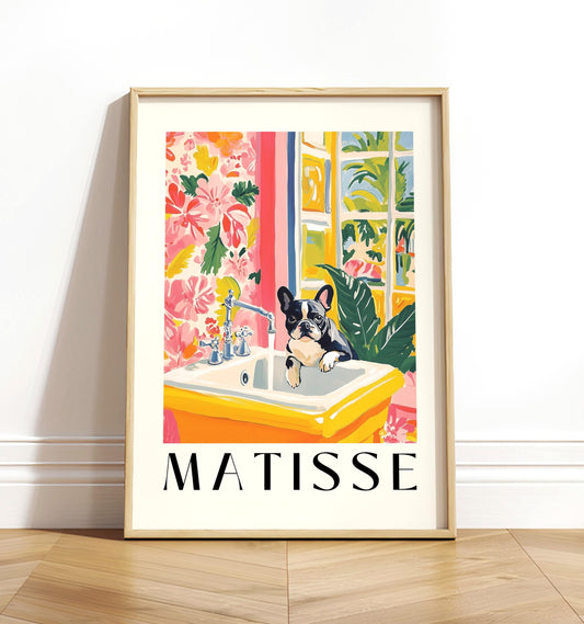 French Bulldog Bathroom Print: Matisse Style Funny Dog Art