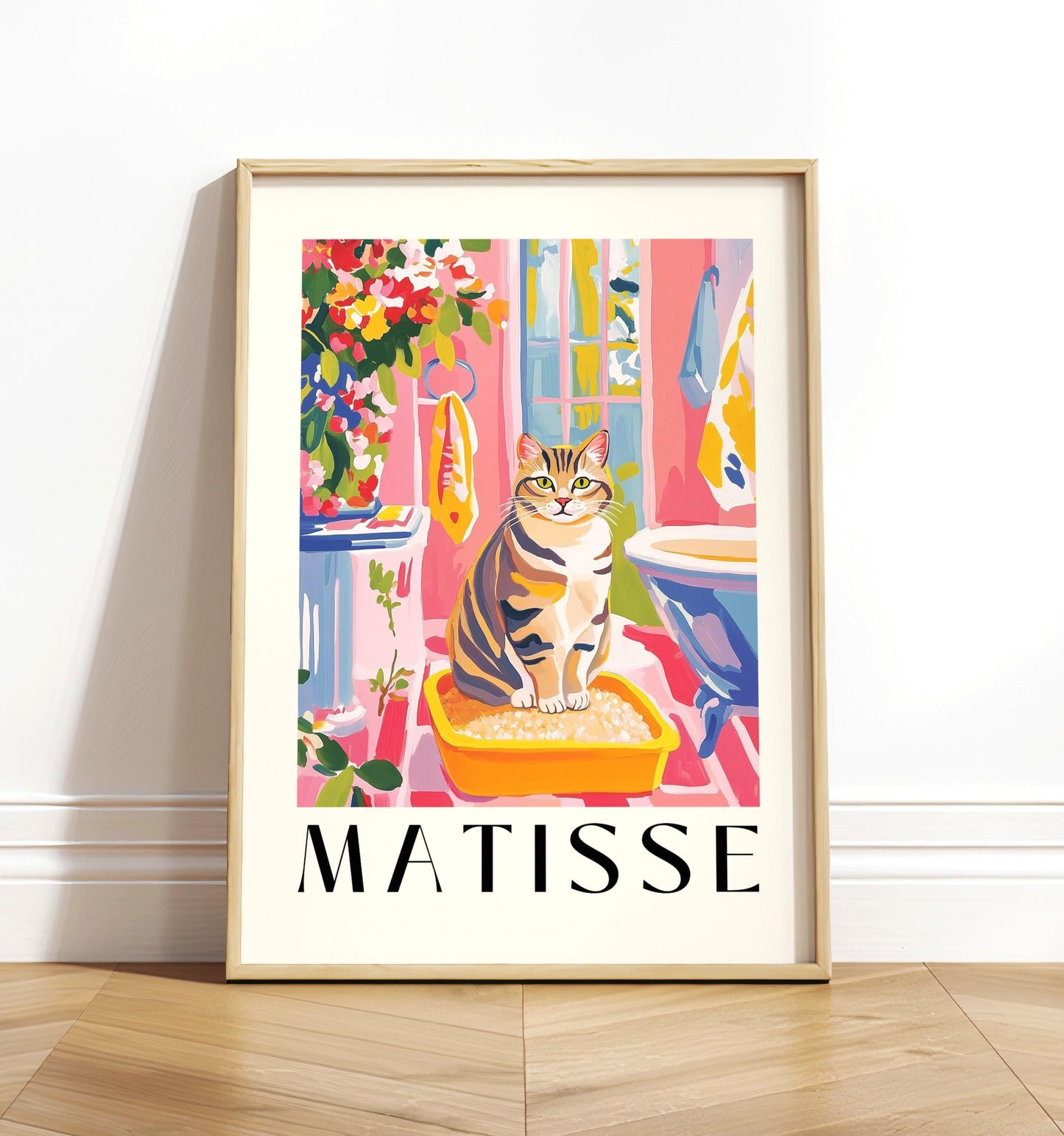 Funny Tabby Cat Bathroom Print: Matisse Style Wall Decor