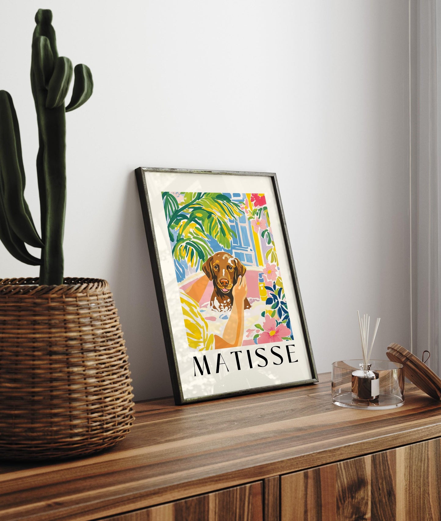 Chocolate Labrador Wall Art: Matisse Style Bathtub Print