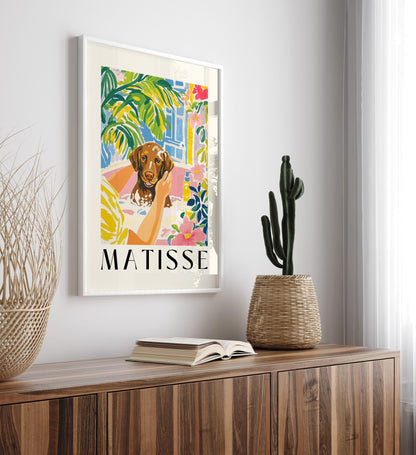 Chocolate Labrador Wall Art: Matisse Style Bathtub Print