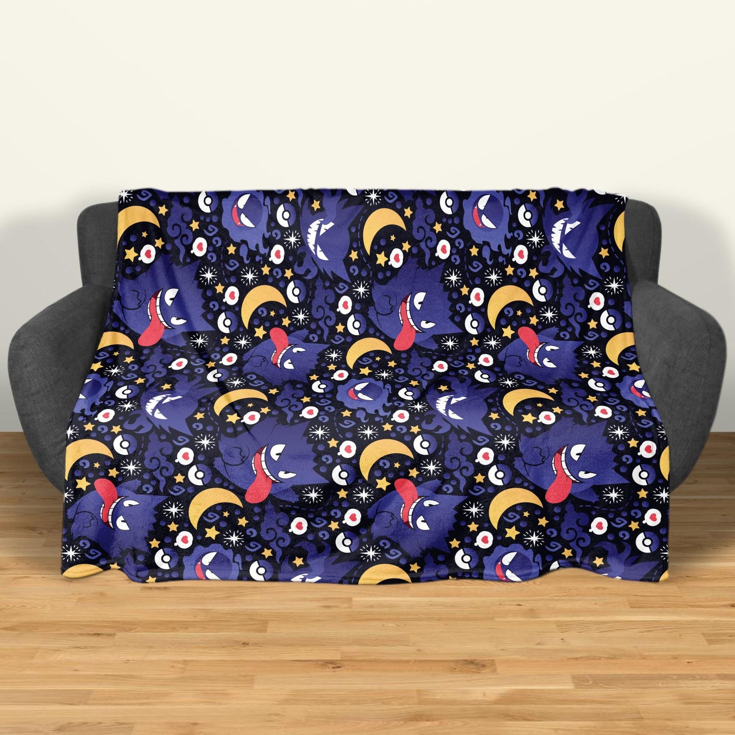 Gengar Fleece Blanket, Cute Purple Moon Throw Blanket, Tropical Home Decor Blanket,  Gengar Blanket Gifts