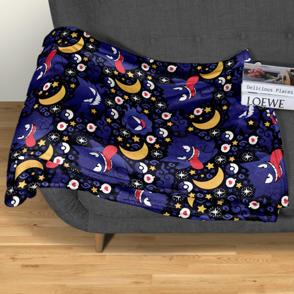 Gengar Fleece Blanket, Cute Purple Moon Throw Blanket, Tropical Home Decor Blanket,  Gengar Blanket Gifts