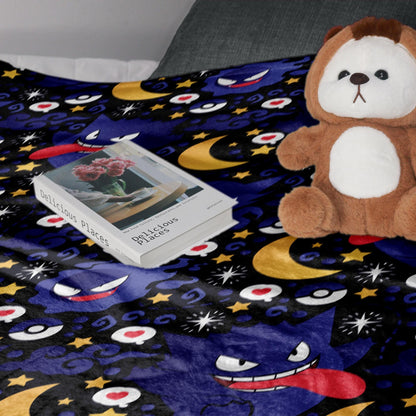 Gengar Fleece Blanket, Cute Purple Moon Throw Blanket, Tropical Home Decor Blanket,  Gengar Blanket Gifts