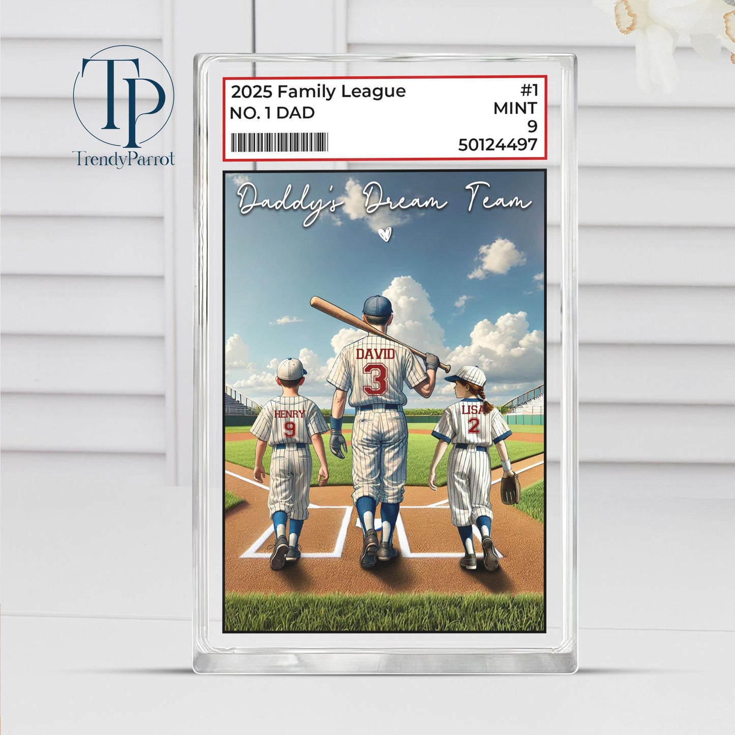 Baseball No. 1 Dad Grandpa Man & Kids Acrylic Plaque, Father's Day Gift For Dad, Gift for Husband,Trading Card Style, Gift for Baseball Dad