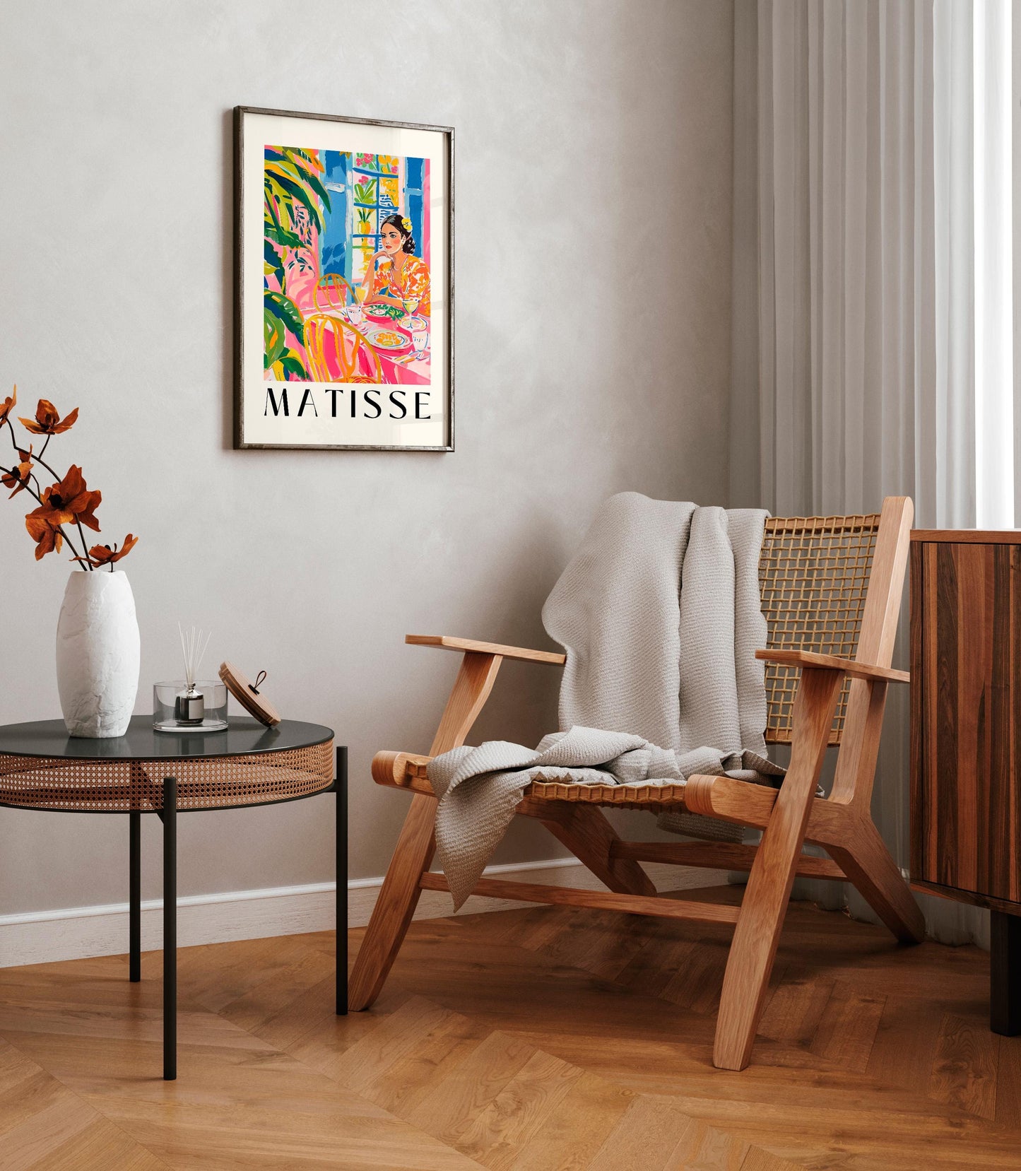 Henri Matisse print, Tropical dopamine decor, Woman in restaurant, Dining room wall art, Aesthetic kitchen decor