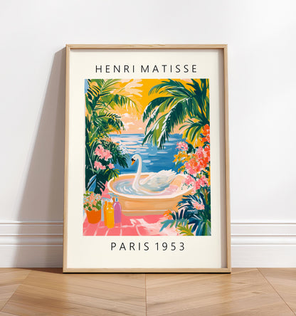 Swan Bathroom Print: Pink Botanical Matisse Wall Art