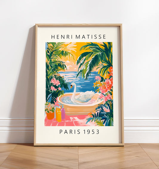 Swan Bathroom Print: Pink Botanical Matisse Wall Art