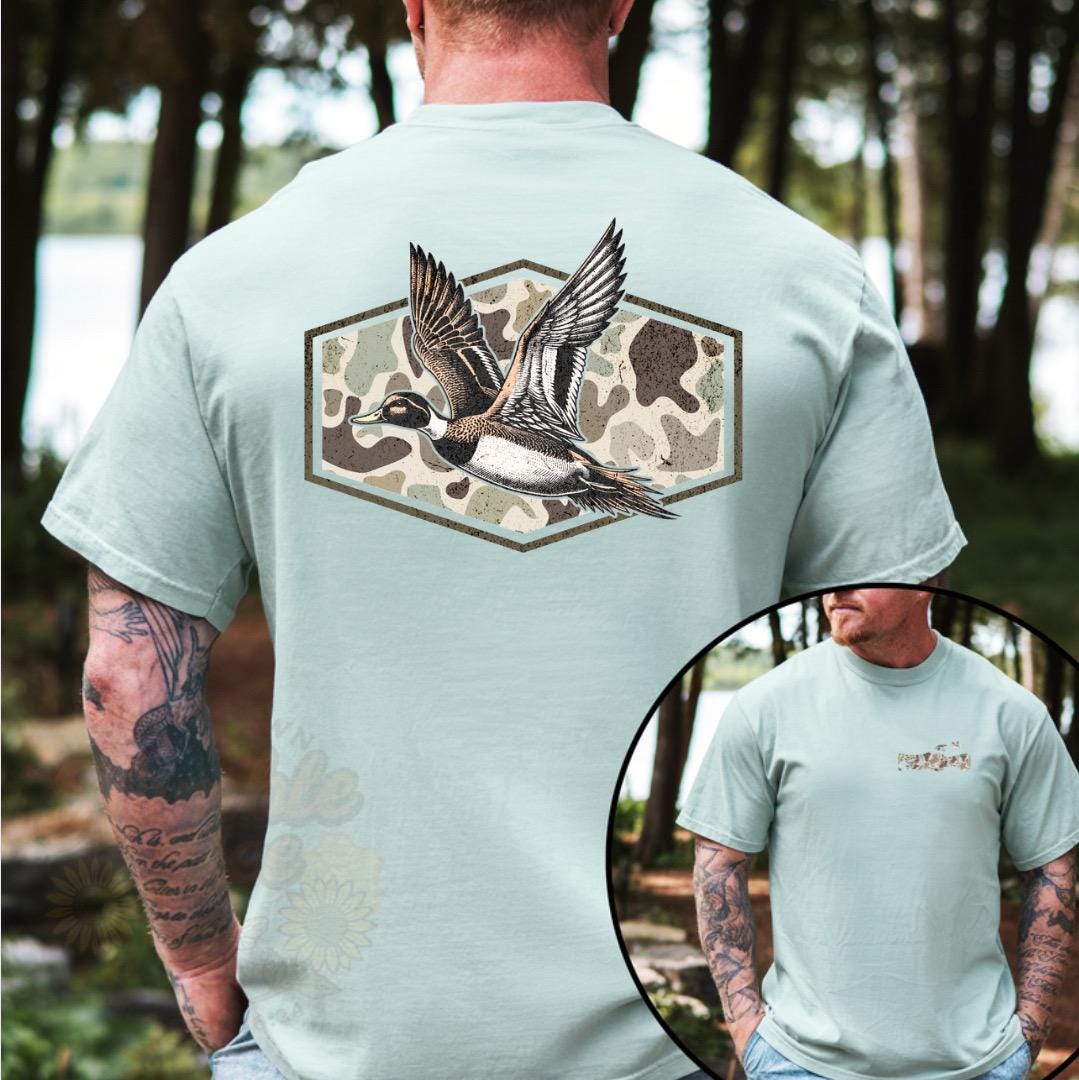 Camo Duck Hunting T-Shirt | Mallard Flight Outdoor Tee | Front & Back Design | Waterfowl Shirt for Men | Southern Outdoors Graphic Tee