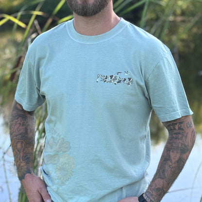 Camo Duck Hunting T-Shirt | Mallard Flight Outdoor Tee | Front & Back Design | Waterfowl Shirt for Men | Southern Outdoors Graphic Tee