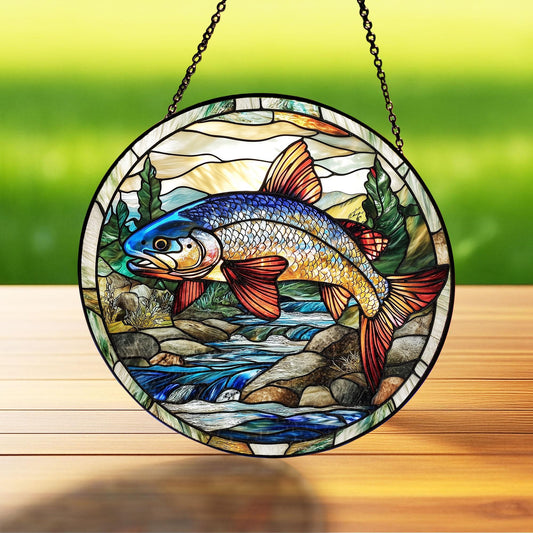 Rainbow Trout Glass Suncatcher, Glass Fish Window Hanging, Angler Gift, Fishing Cabin Ornament, Nature Lover Sun Catcher, Fisherman Gift