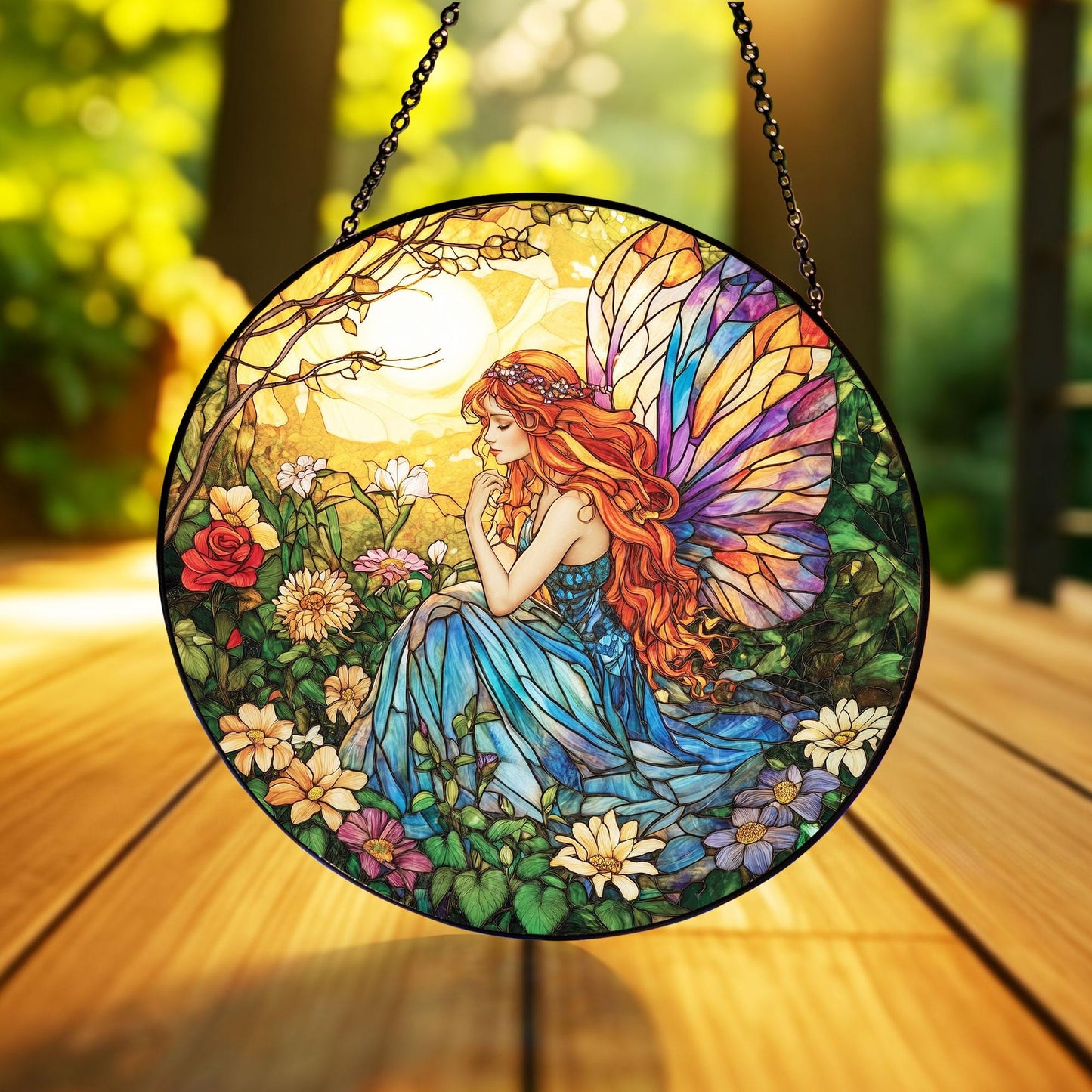 Butterfly Fairy Glass Suncatcher, Butterfly Fairy Ornament, Fairy Garden Decor, Fantasy Garden Decor, Magical Decor, Gift for Fantasy Lovers