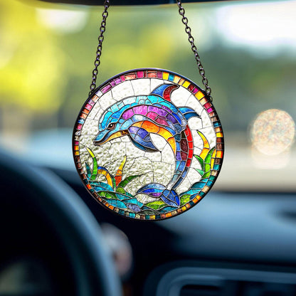 Dolphin Suncatcher Hanging Sign, Dolphin Glass Suncatcher, Dolphin Ornament, Tropical Beach Decoration, Coastal Decor, Dolphin Lover Gifts