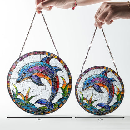 Dolphin Suncatcher Hanging Sign, Dolphin Glass Suncatcher, Dolphin Ornament, Tropical Beach Decoration, Coastal Decor, Dolphin Lover Gifts