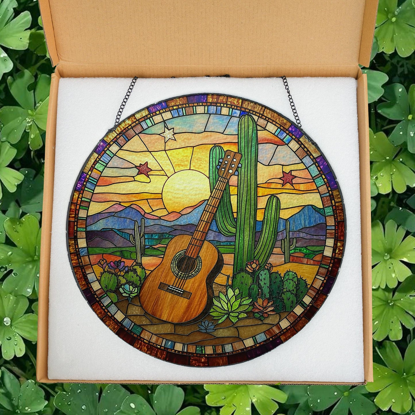Cactus Stained Glass Suncatcher, Southwestern Glass Hanging, Music Lover Gift, Tropical Home Decoration, Southwestern Decor, Cactus Accent