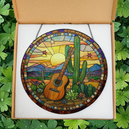 Cactus Stained Glass Suncatcher, Southwestern Glass Hanging, Music Lover Gift, Tropical Home Decoration, Southwestern Decor, Cactus Accent