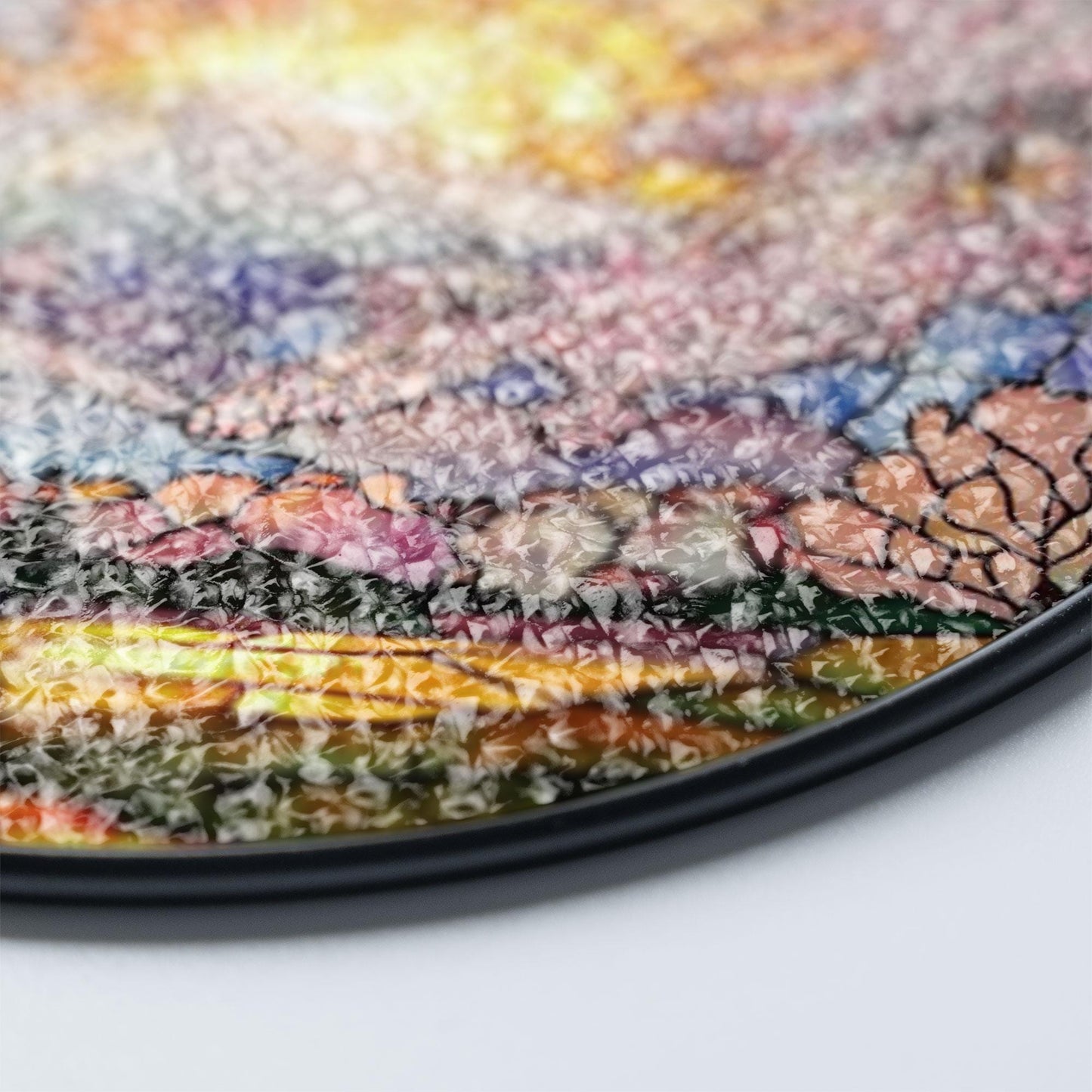 Cherry Blossom Stained Glass Suncatcher – Mount Fuji with Sunrise and Sakura Trees – Round Japanese Window Hanging Spring Decor