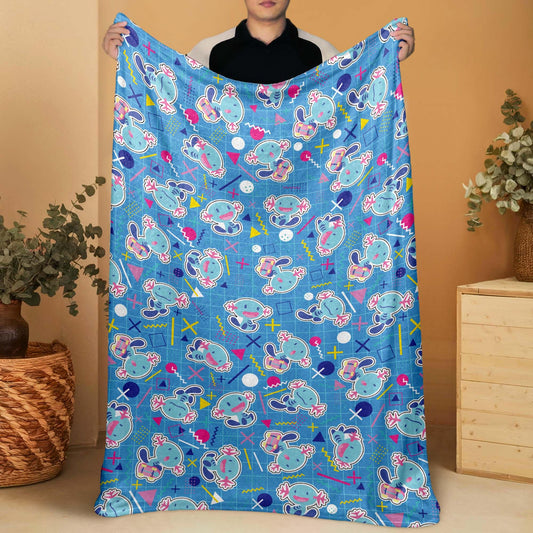 Wooper Fleece Blanket, Blue Cotton Throw Blanket, Cute Cozy Blanket for Bed or Sofa, Home Decor Wooper Blanket Gifts