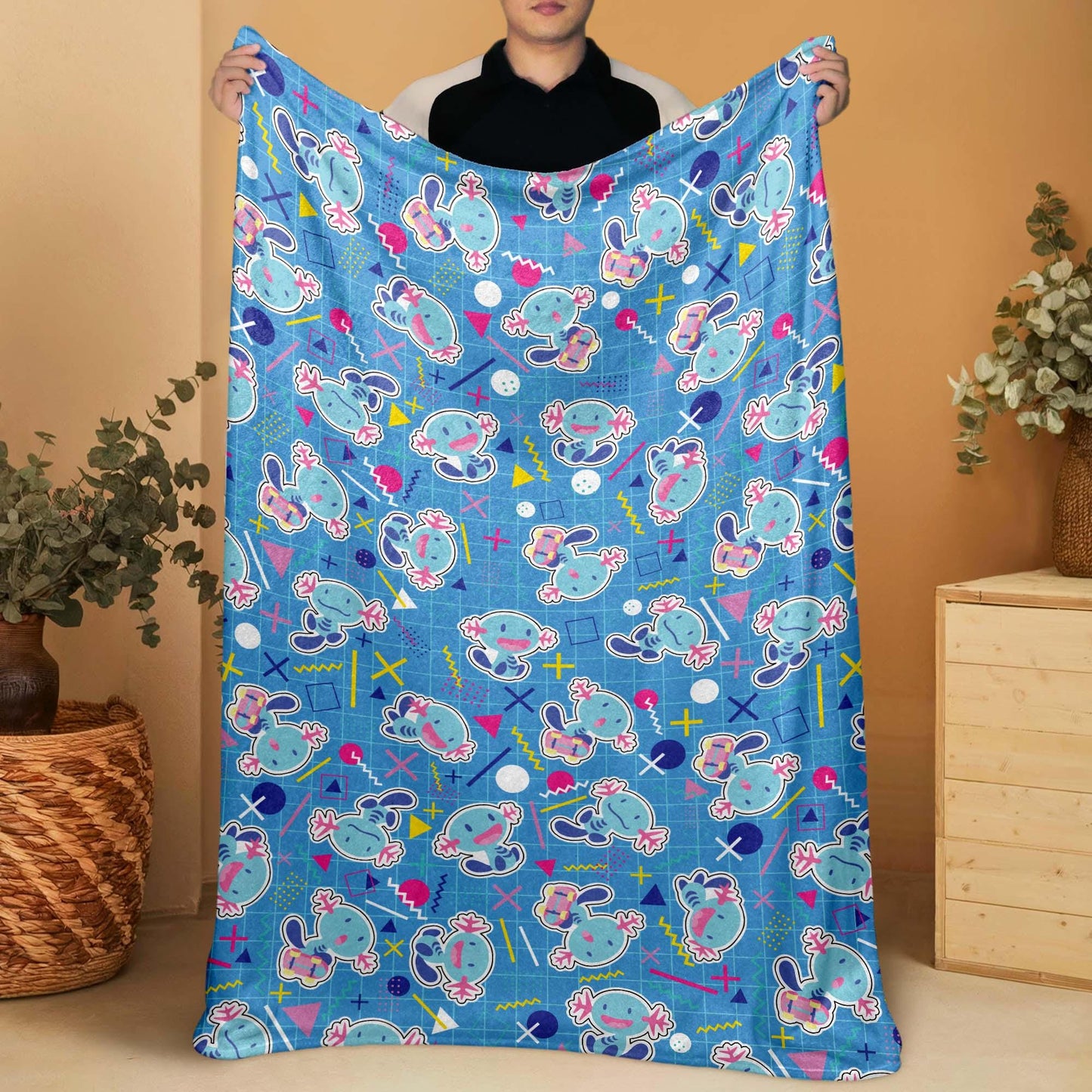 Wooper Fleece Blanket, Blue Cotton Throw Blanket, Cute Cozy Blanket for Bed or Sofa, Home Decor Wooper Blanket Gifts