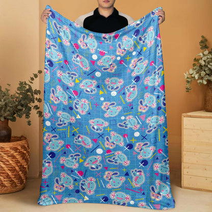 Wooper Fleece Blanket, Blue Cotton Throw Blanket, Cute Cozy Blanket for Bed or Sofa, Home Decor Wooper Blanket Gifts