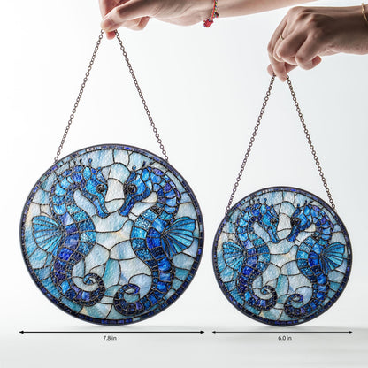 Seahorse Stained Glass Suncatcher, Beach Decor, Seahorse Ornament, Suncatcher Ornament Gift, Cool Suncather Windows, Custom Shape Suncatcher