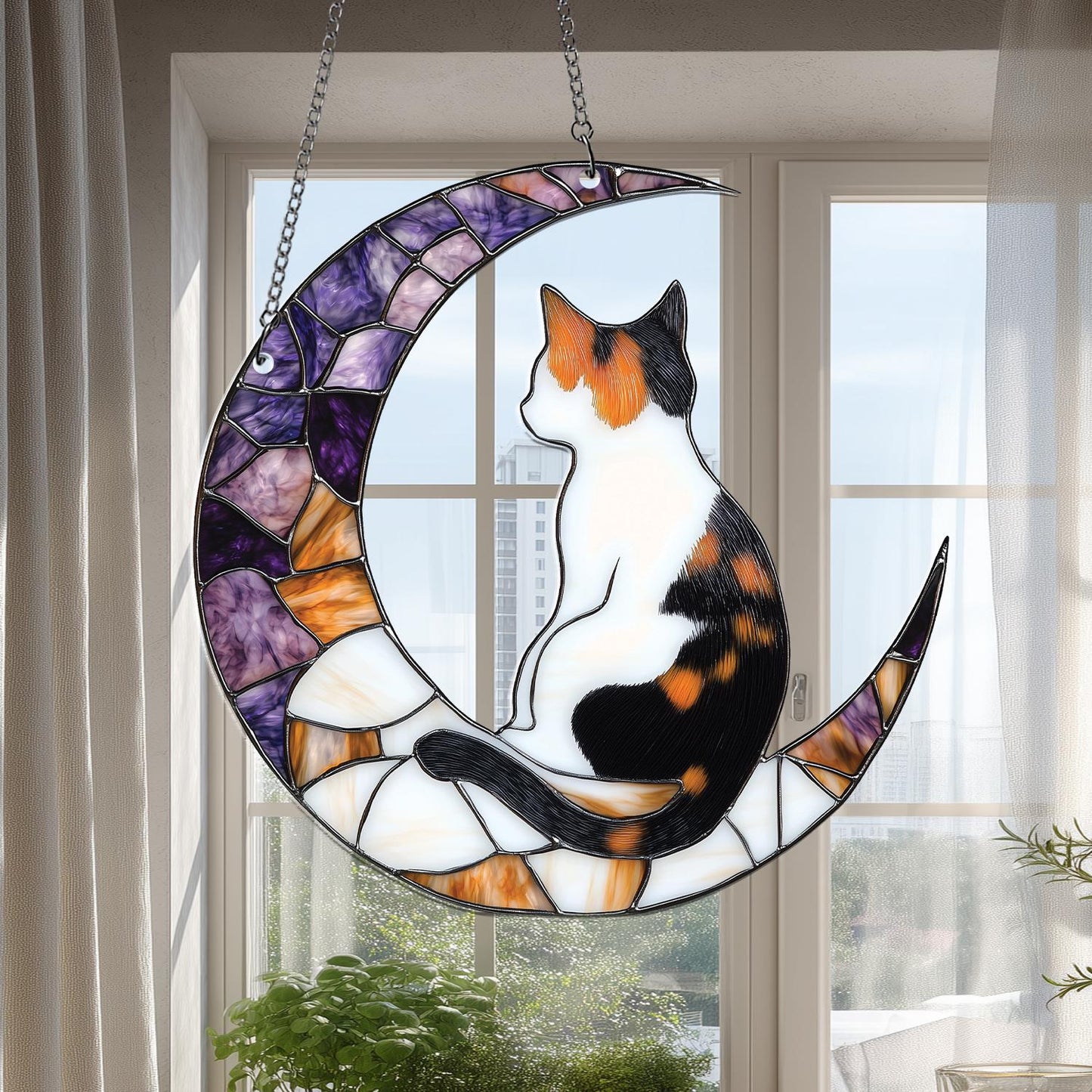 Cat On Moon Acrylic Window Hanging, Cat Memorial Gifts Loss, Pet Memorial Gifts Suncatcher, Cat Loss Gifts, Pet Sympathy Gift, Cat Art Gift