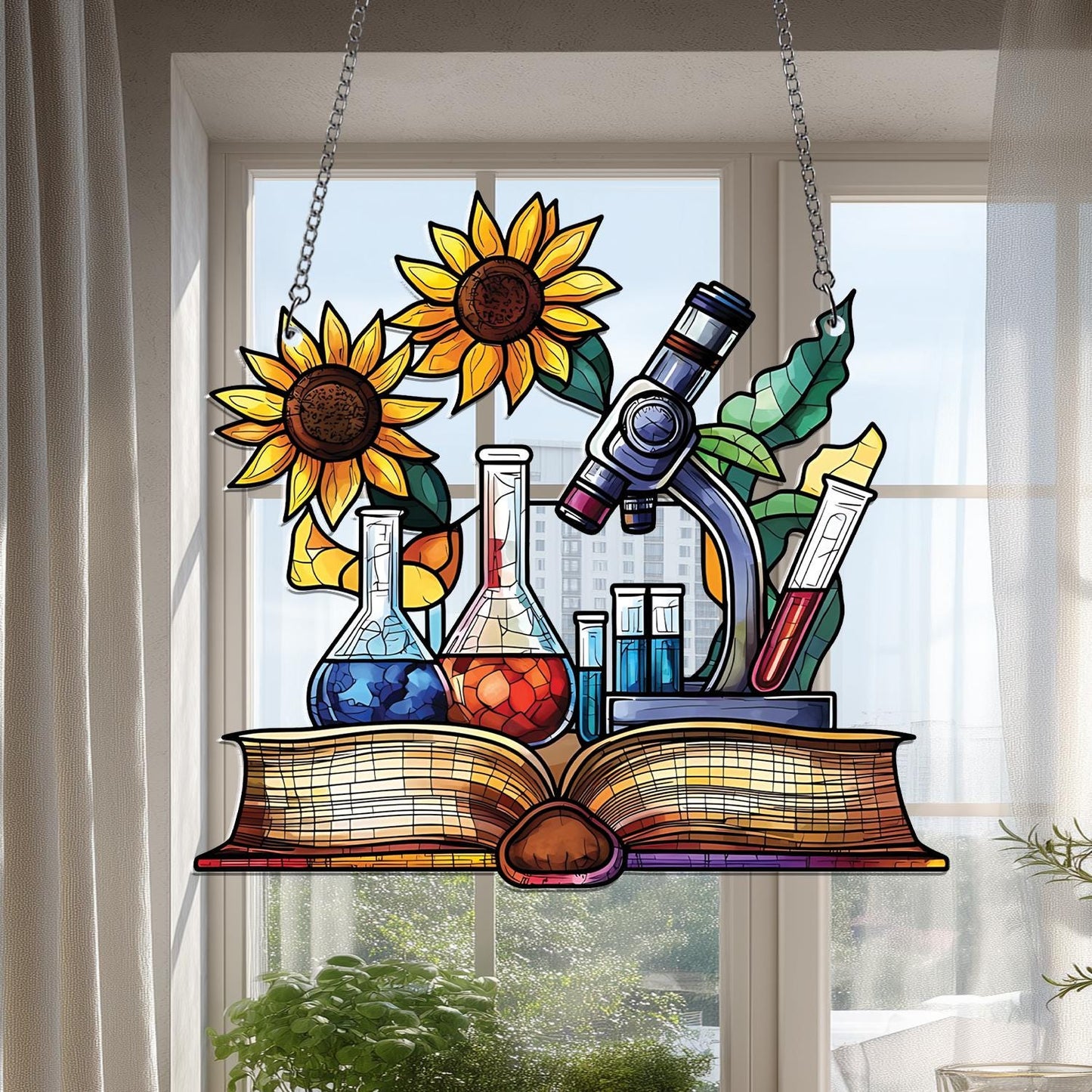 Science Classroom Acrylic Window Hanging, Chemistry Teacher Decor, Lab Glassware Art, Back to School STEM Gift for Teachers