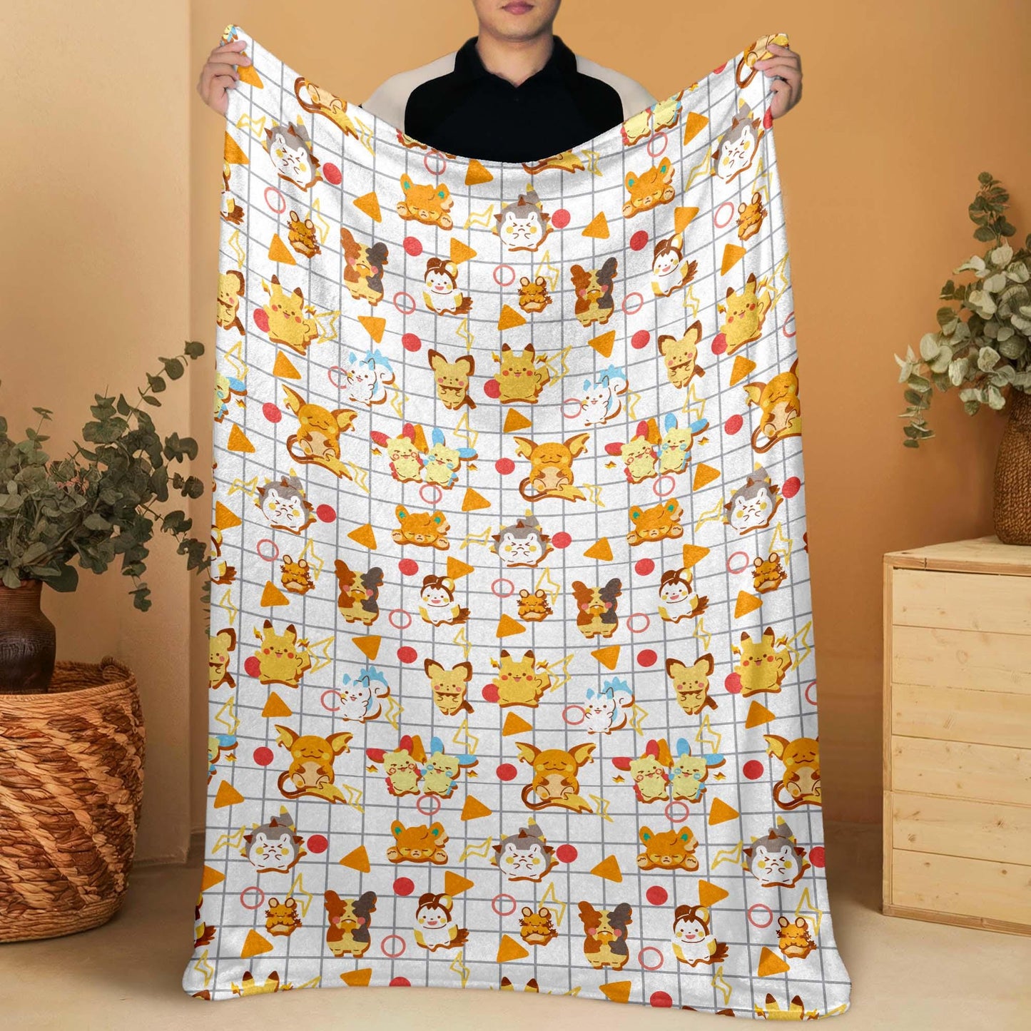 Pikachu and Raichu Blanket, Cotton Fleece Throw Blanket, Kawaii Character Decor, Home Decor Cozy Blanket, Pikachu Blanket Gifts