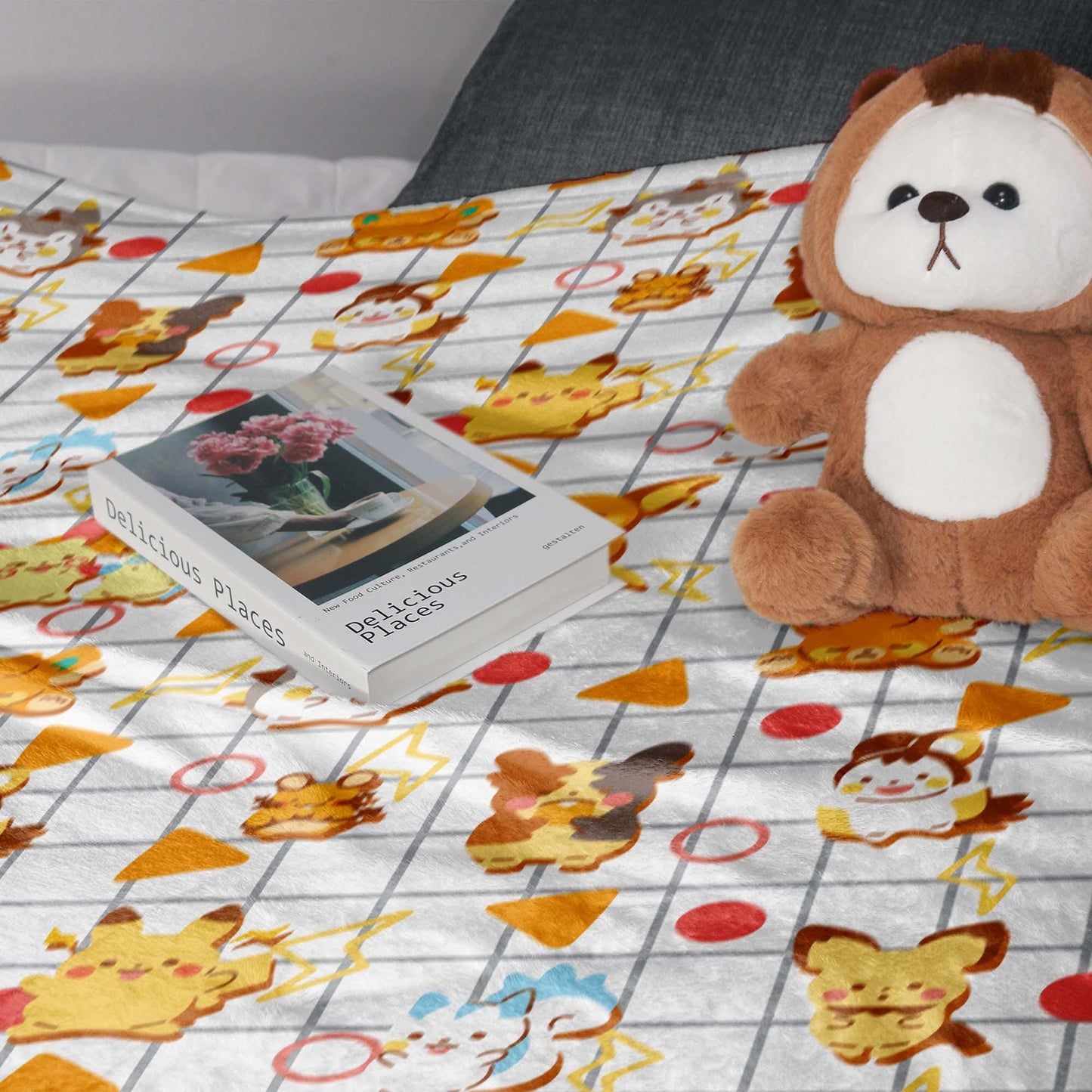 Pikachu and Raichu Blanket, Cotton Fleece Throw Blanket, Kawaii Character Decor, Home Decor Cozy Blanket, Pikachu Blanket Gifts