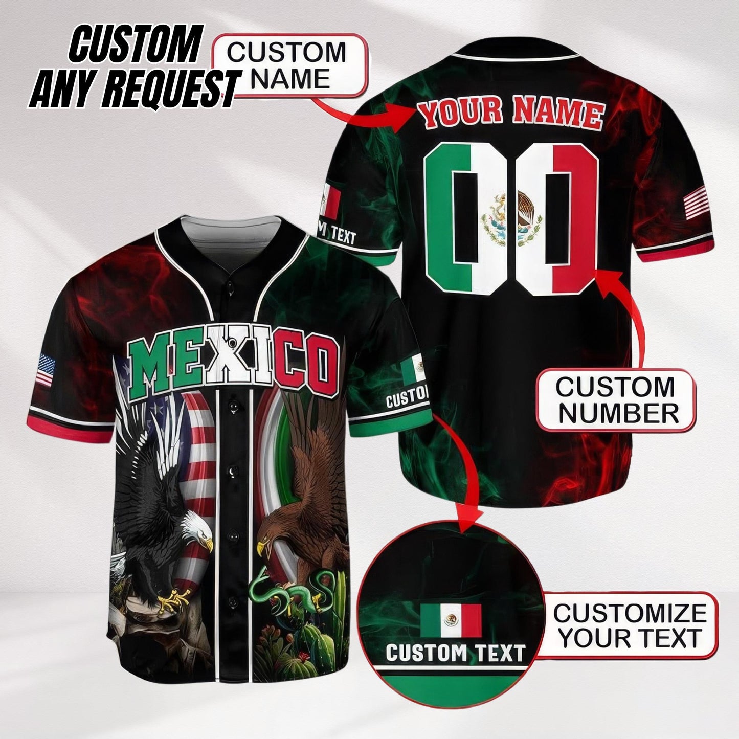 Personalized Baseball Jersey Mexico,Custom Team Name Number Mexican Jersey Shirt for Men Women Youth Kid Game Day Outfit For Mexico Fans B12