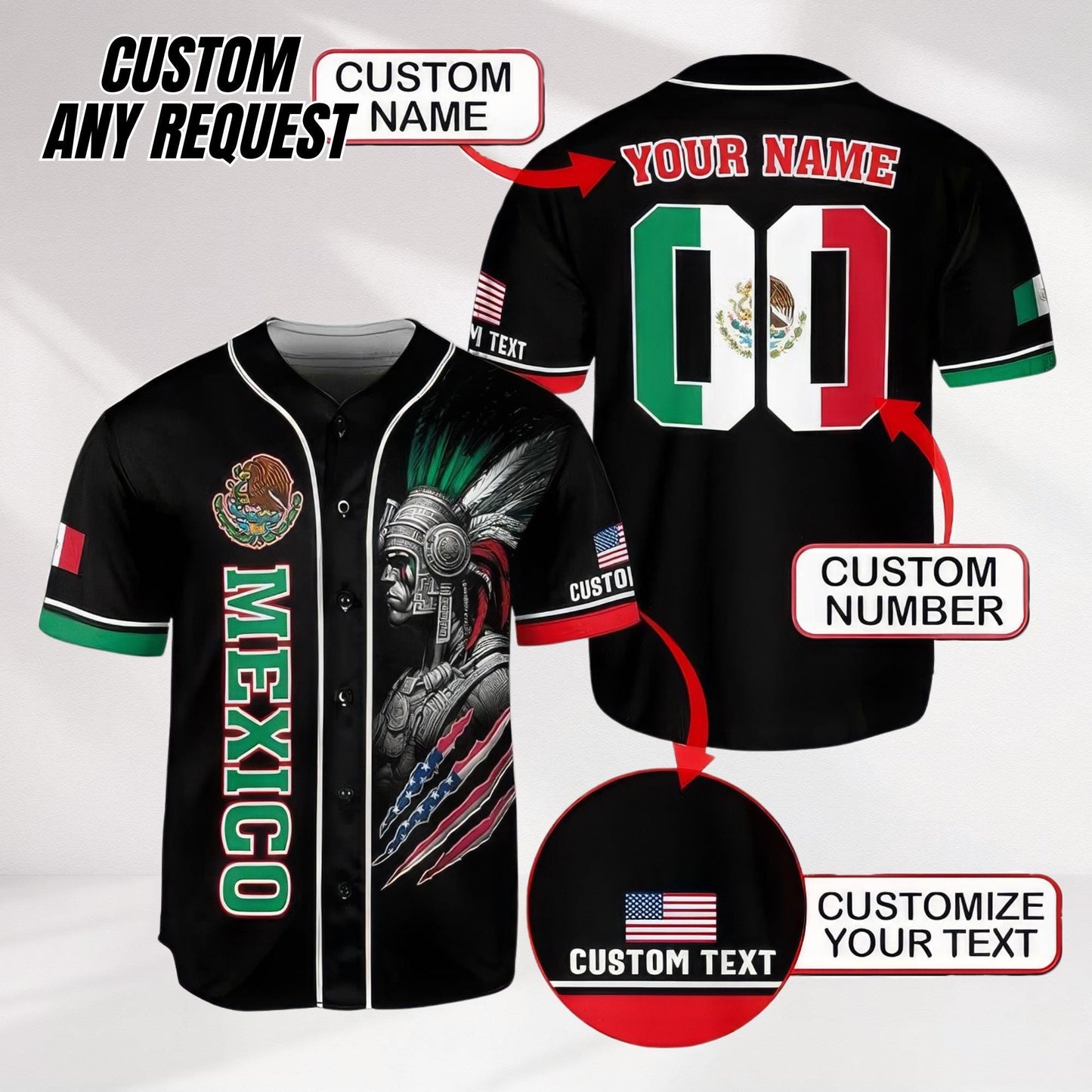 Personalized Baseball Jersey Mexico,Custom Team Name Number Mexican Jersey Shirt for Men Women Youth Kid Game Day Outfit For Mexico Fans B10