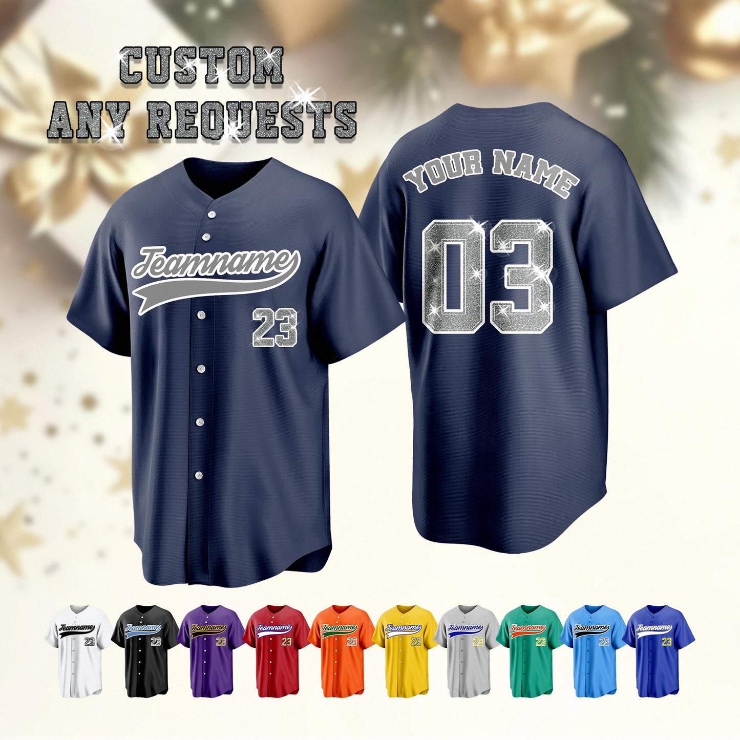 Custom Glitter Baseball Jersey: Personalized Stitched Name & Number