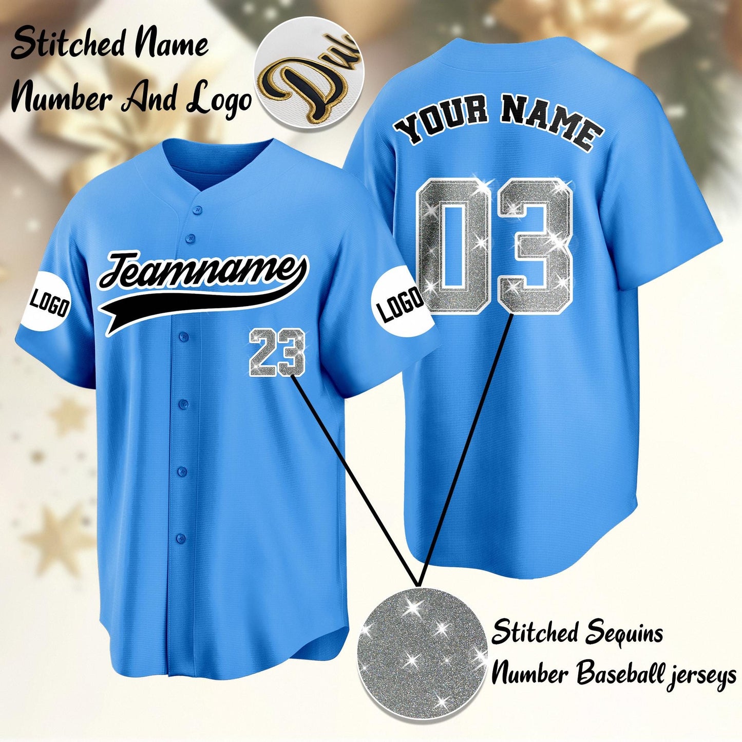 Custom Glitter Baseball Jersey: Personalized Stitched Name & Number