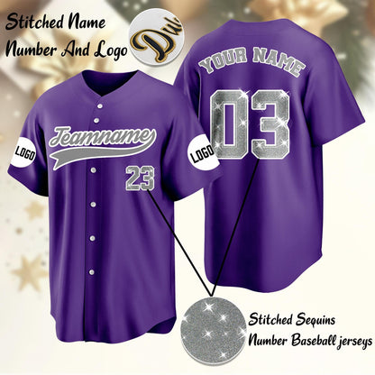 Custom Glitter Baseball Jersey: Personalized Stitched Name & Number