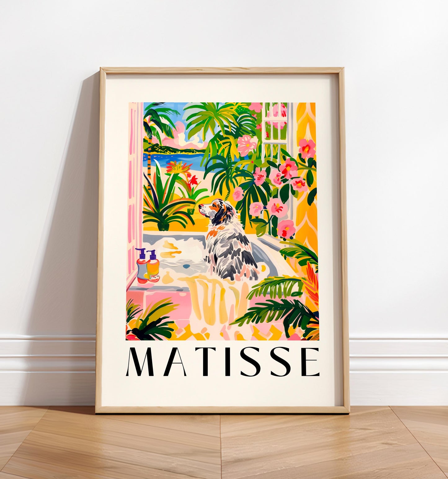 Matisse Australian Shepherd Bath Art Print: Funny Dog Lover Gift