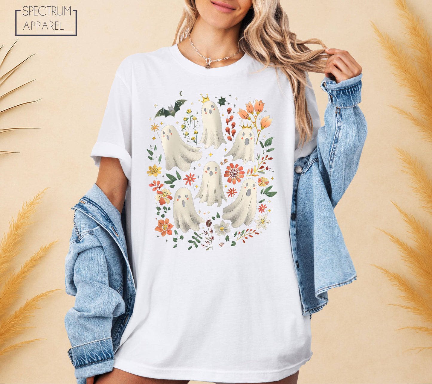 Cute Ghost Friends T-Shirt, Halloween Floral Ghost T-Shirt, Spooky Season Tee, Fall Witch Shirt, Pastel Halloween T-Shirt, Autumn Boo Shirt