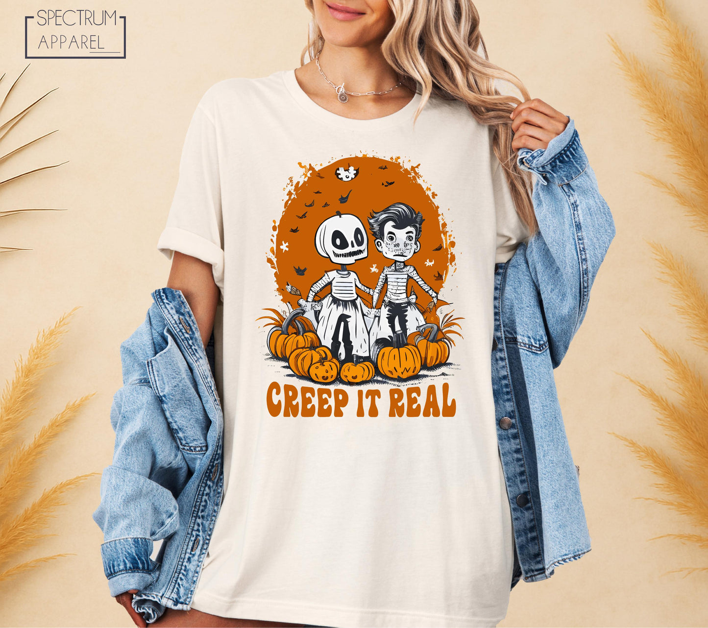 Creep It Real T-Shirt, Funny Creep It Real T-Shirt, Creepy Couple Shirt, Funny Halloween Tee, Pumpkin Skeleton Shirt, Spooky Season T-Shirt