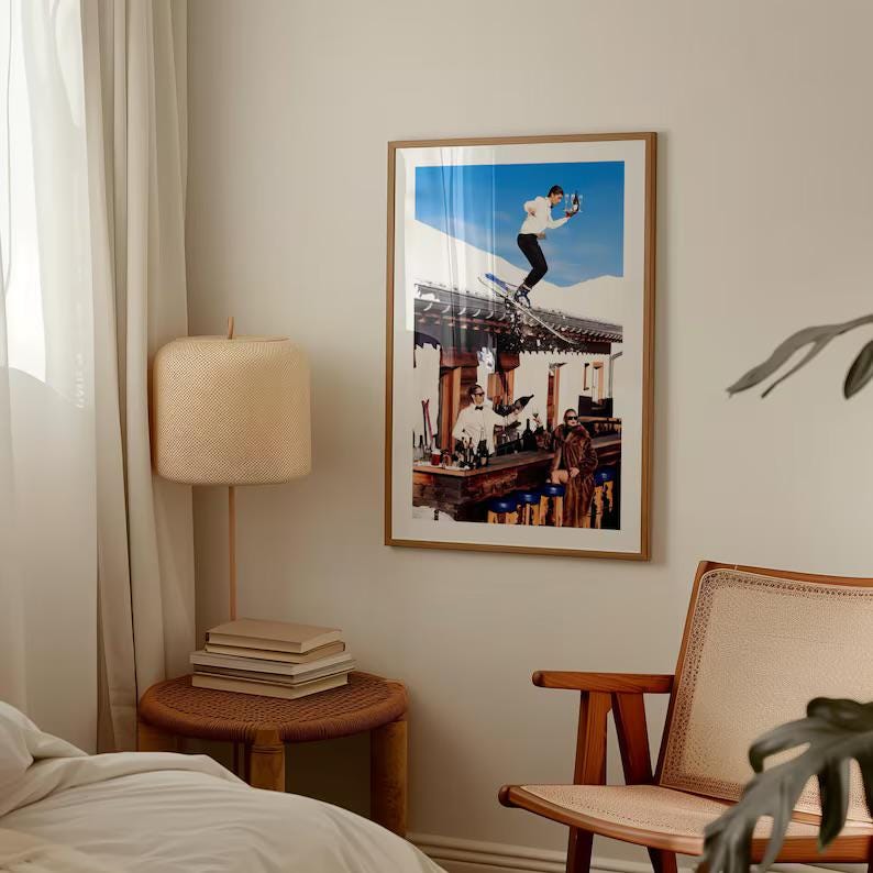 Vintage Skiing Poster: Retro Apres Ski Bar Cart Wall Art