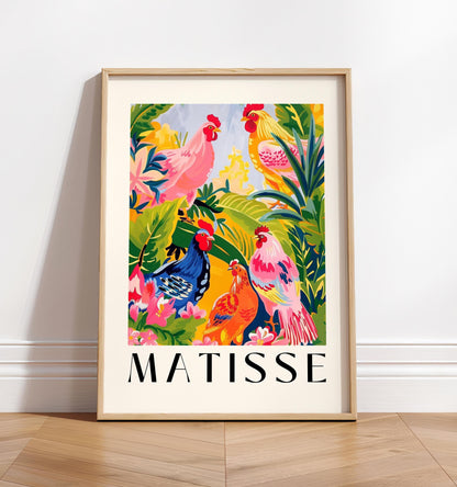 Chicken art print in Henri Matisse style, Cowgirl art, Dopamine decor, Bird lover gift