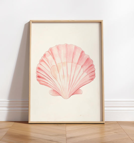 Soft pink seashell print, Beachy room decor, Ocean surf poster, Coastal granddaughter, Beach house, College coconut girl, Preppy dorm decor