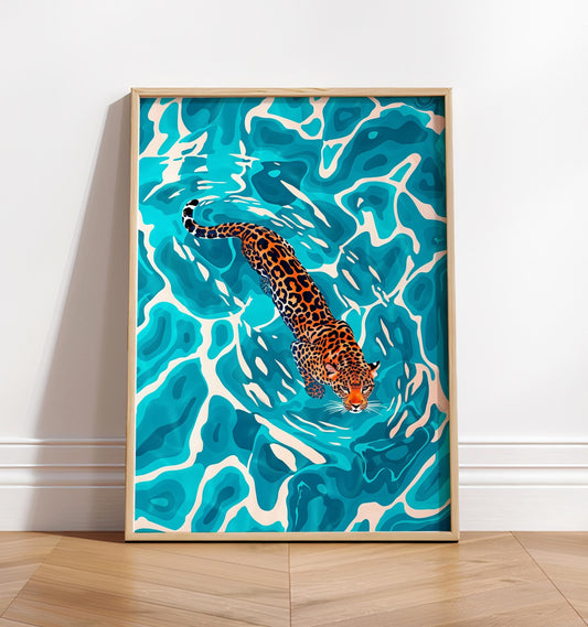 Leopard poster, Tropical wall decor, Animal art print, Safari decor, Ocean wall art